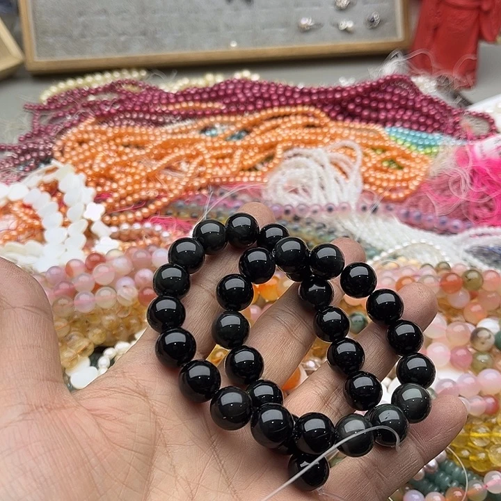 玛瑙/玉髓珠宝半成品未镶嵌一条12mm黑曜石