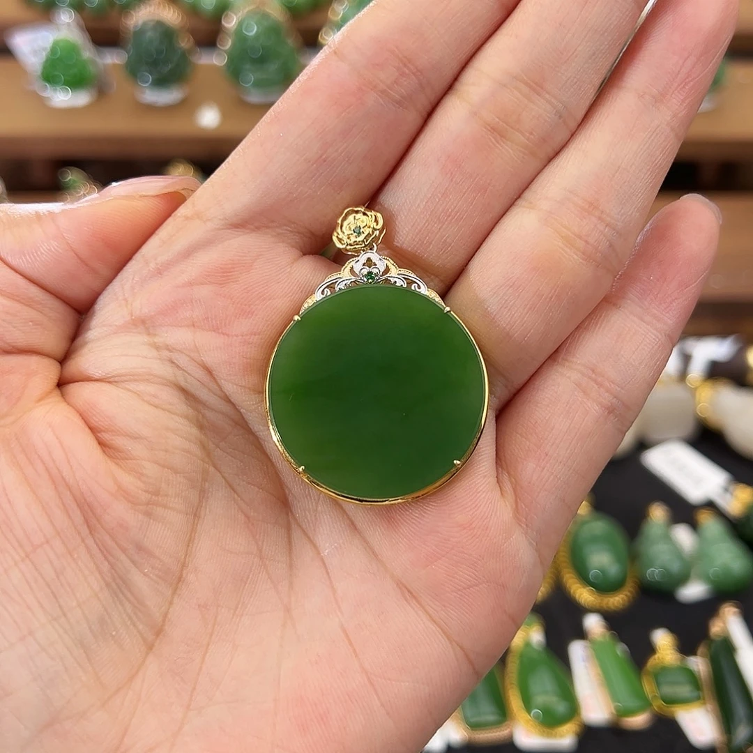 安***.和田玉18K金镶嵌吊坠(不含链)