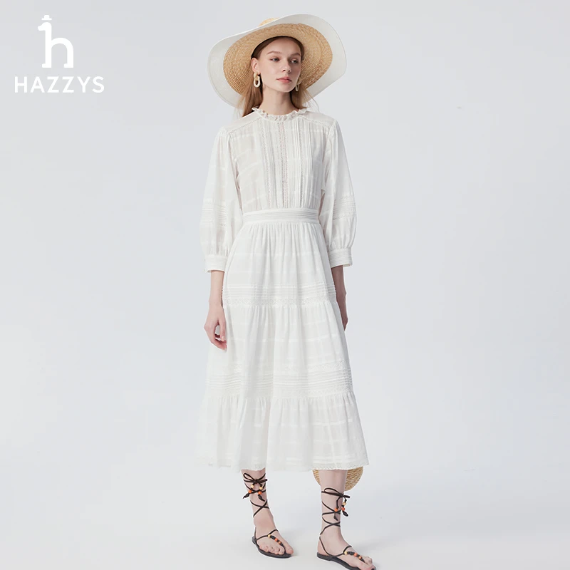 【商场同款】Hazzys哈吉斯女士春夏季七分袖连衣裙时尚休
