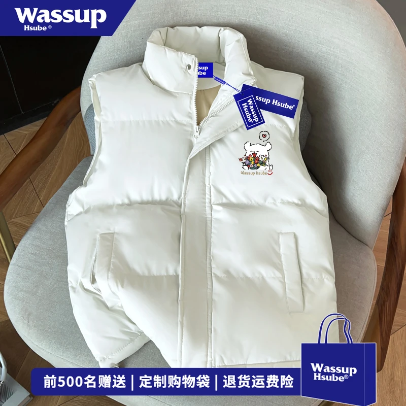 WASSUP HSUBE秋冬情侣简约坎肩外套男女百搭趣味图案印花立领马甲