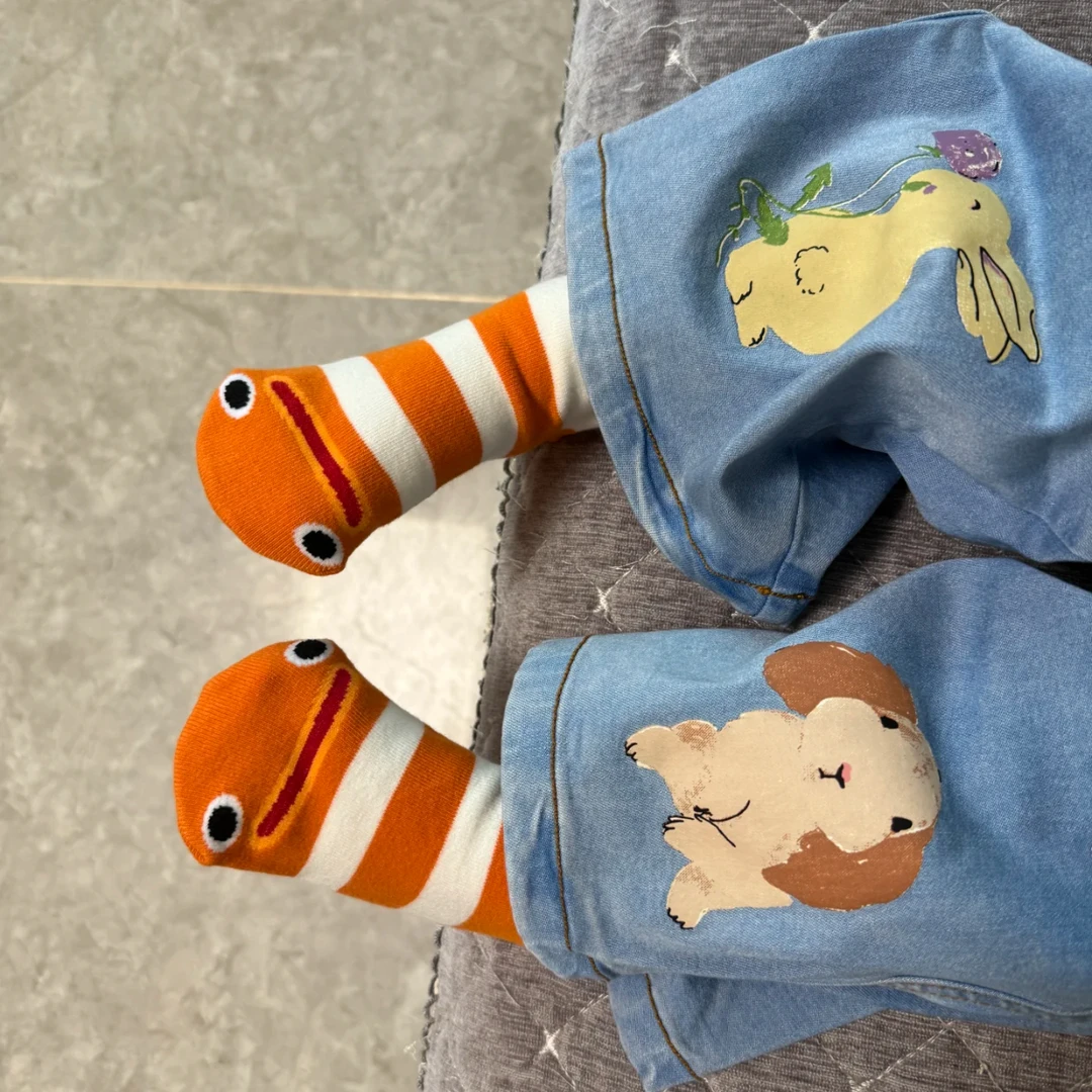 亲子款花园鳗袜子分趾袜秋冬季中筒袜子ins风宝宝卡通袜地板袜潮