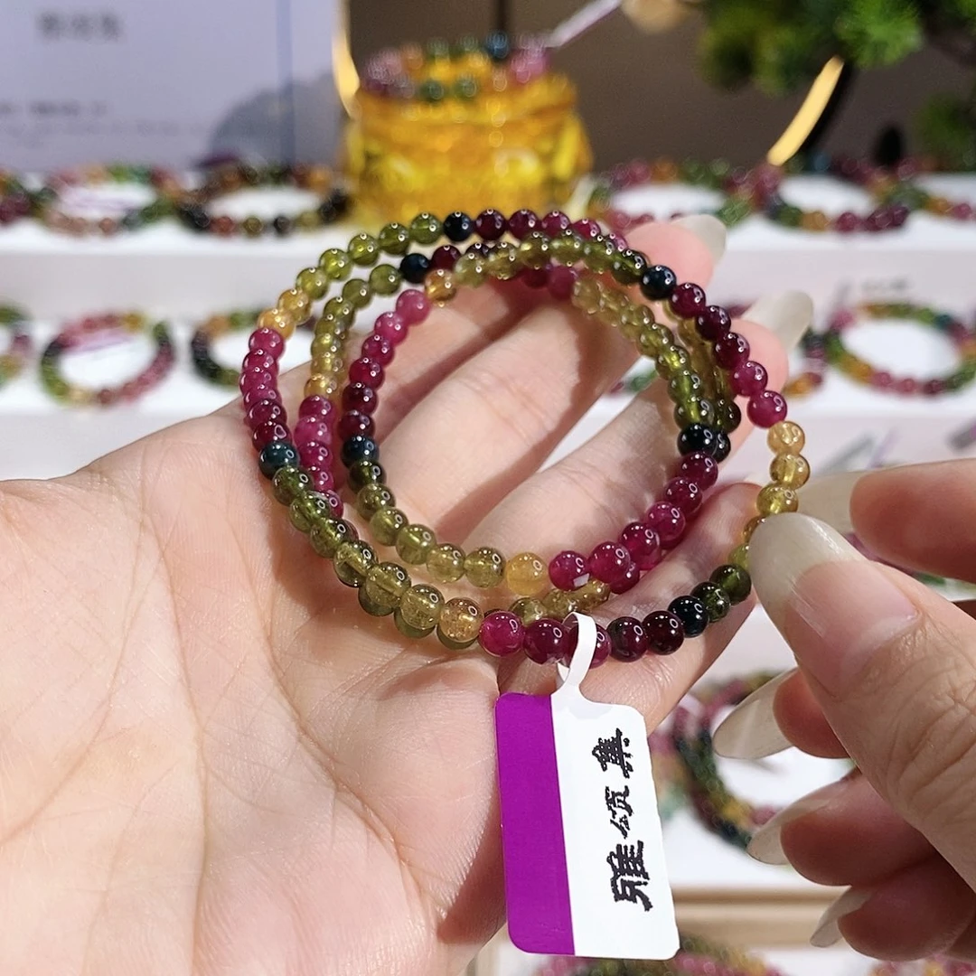 未镶嵌手串碧玺G2082三圈颜色微差