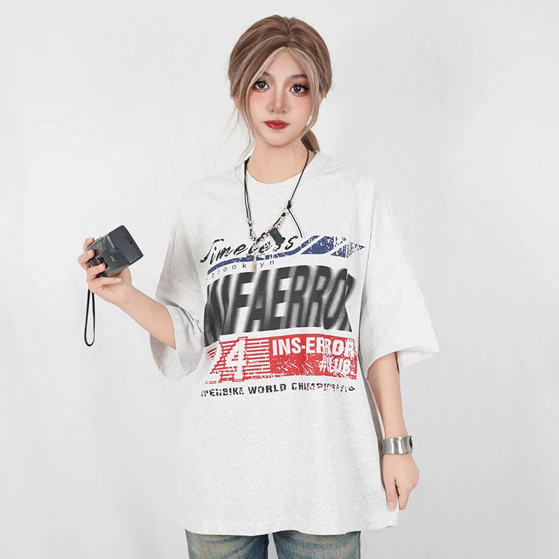 PEEKABOO 美式复古字母印花t恤新款设计感短袖T恤男女街头上衣