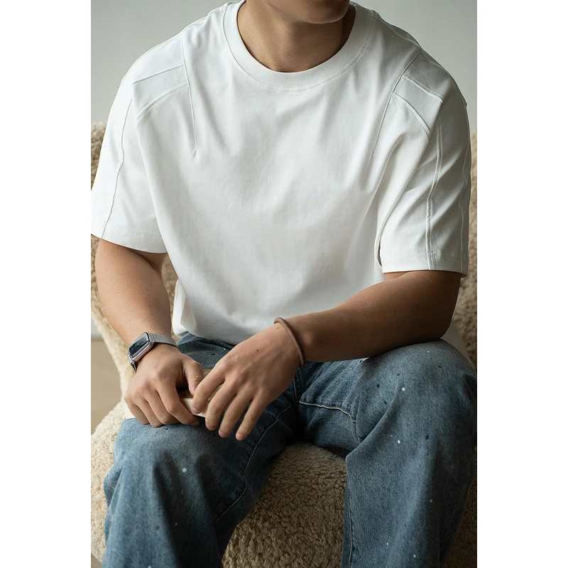 奥兰德保罗线条设计感宽松短袖T恤男士夏季透气简约休闲半袖上衣