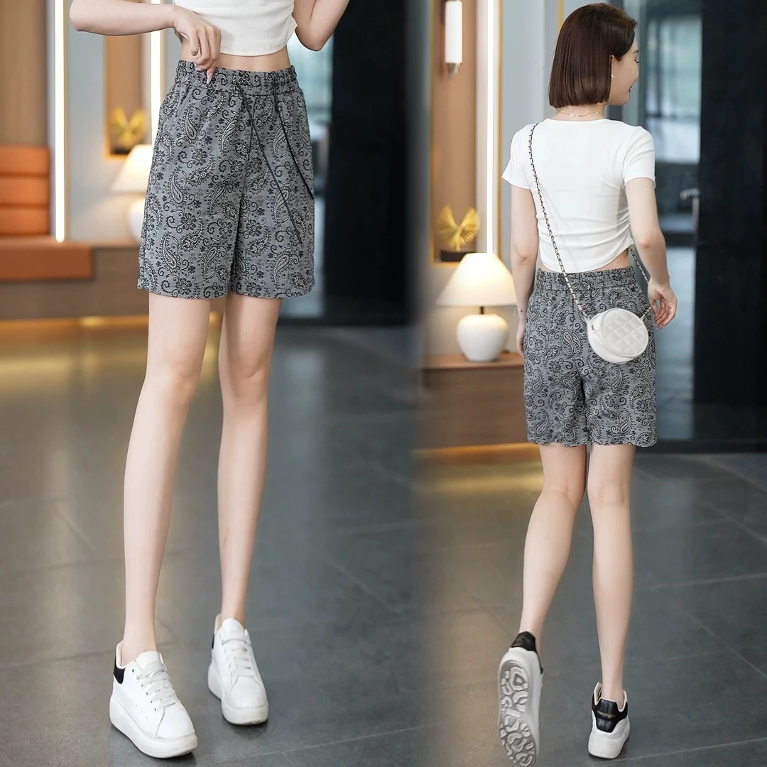 时尚复古腰果花短裤女2025夏季新款洋气显瘦宽松百搭减龄休闲裤潮
