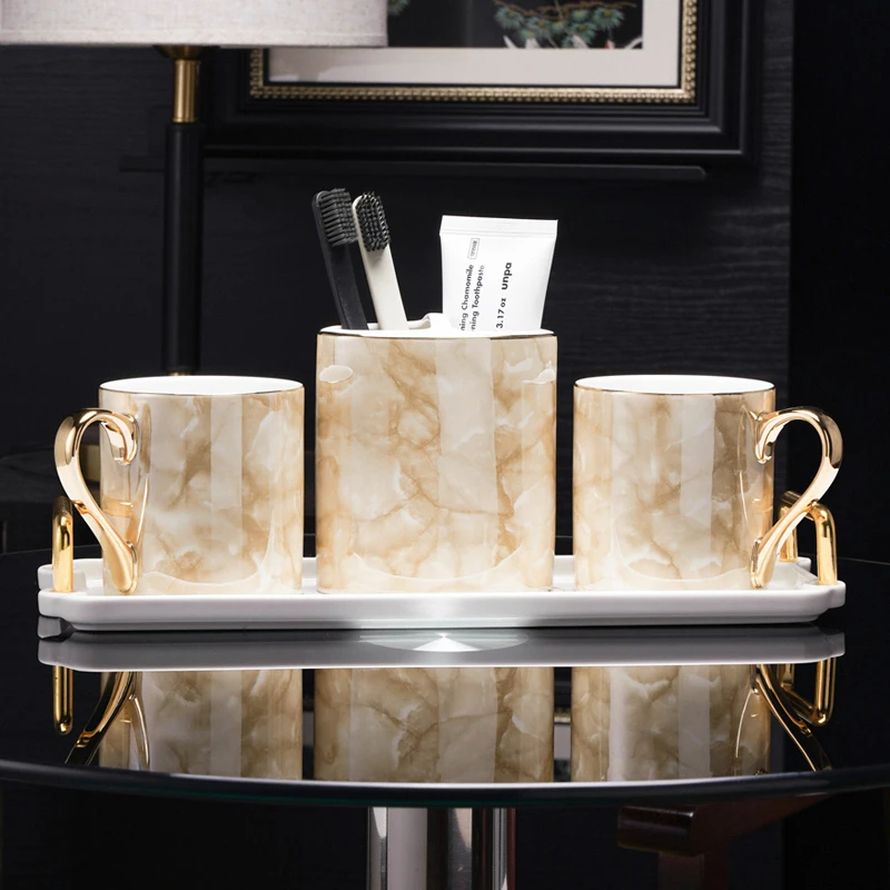 家用高级牙具杯高档杯子轻奢高端刷牙漱口杯置物架结婚牙杯洗漱杯