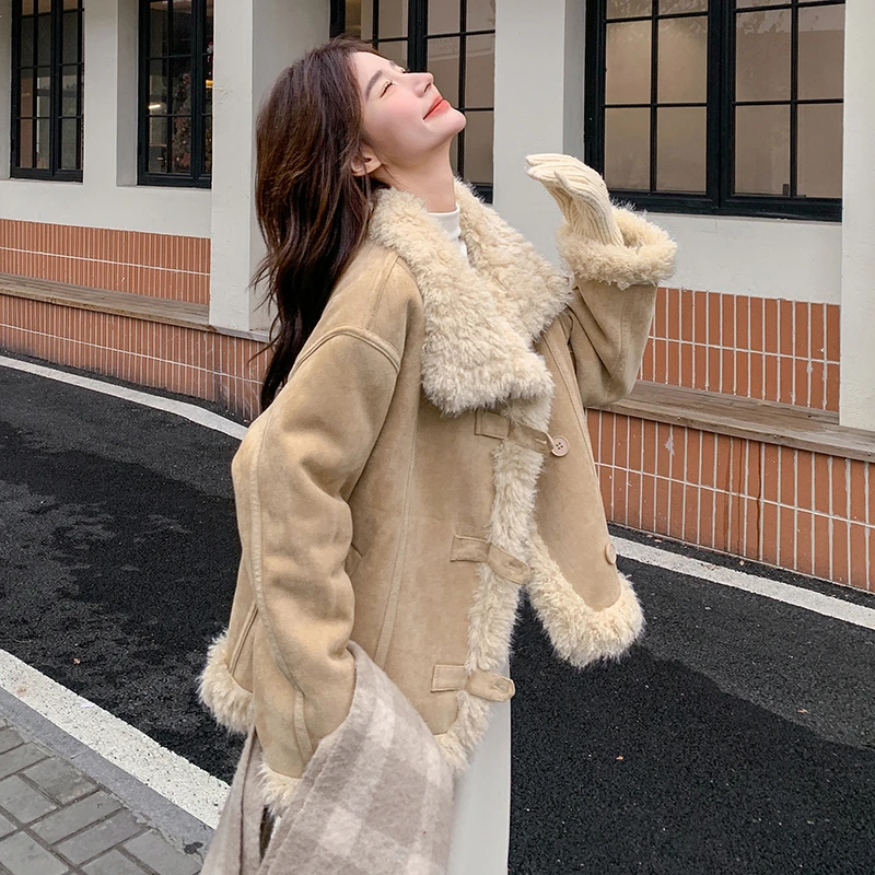 深冬独特超好看羊羔毛外套女2025新款小个子短款加绒加厚棉衣棉服