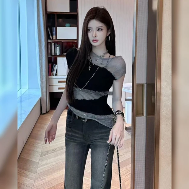不规则撞色拼接冰丝针织背心女夏季2025新款设计感修身辣妹小上衣