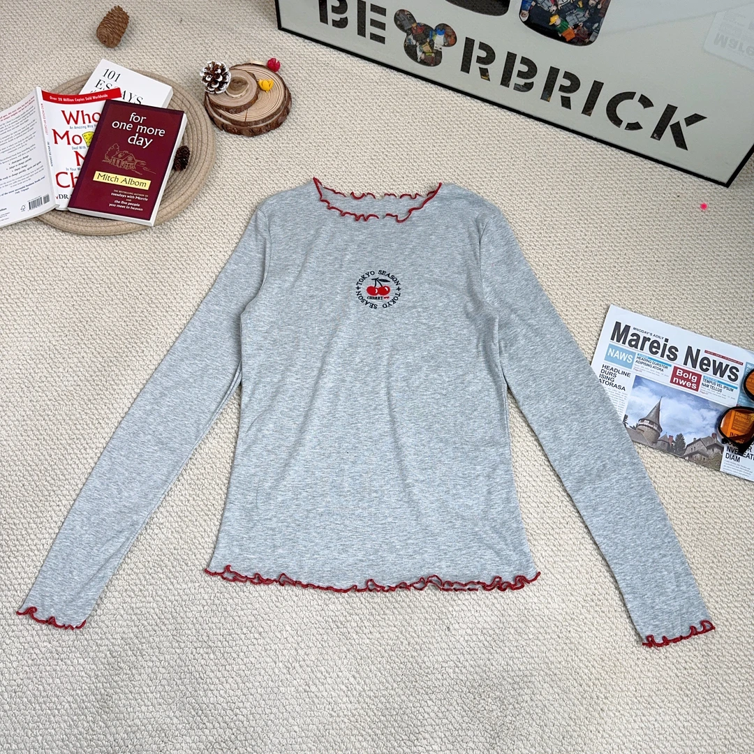 2025早春新款休闲时尚百搭卡通刺绣打底长袖T恤8806