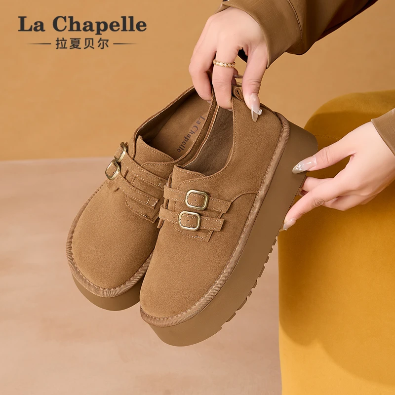 拉夏贝尔2025新款厚底百搭懒人单鞋小众舒适全包复古英伦风勃肯鞋