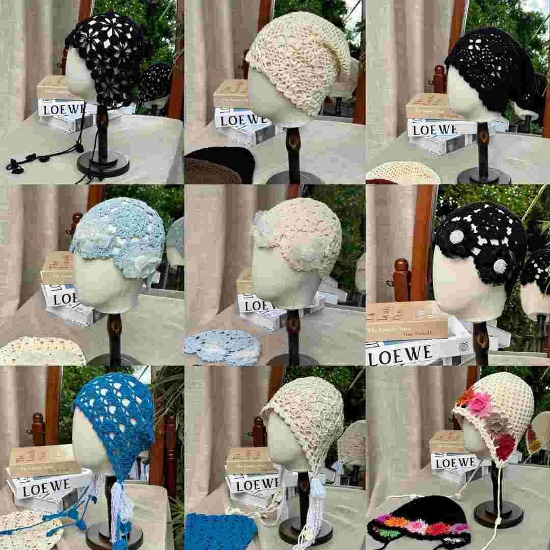 韩系手工编织包头帽子女春夏薄款镂空毛线帽复古文艺针织帽堆堆帽