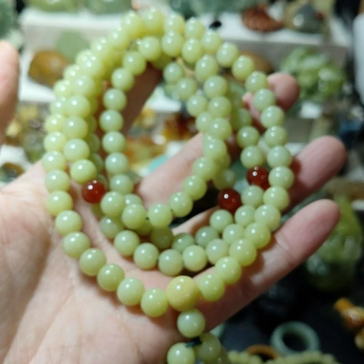 岫玉108粒手串项链两用款式未镶嵌