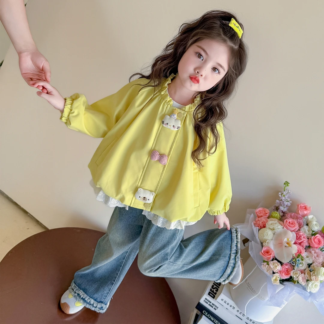 女童外套洋气儿童韩版玩偶夹克小女孩宝宝秋装花边上衣2025新款潮