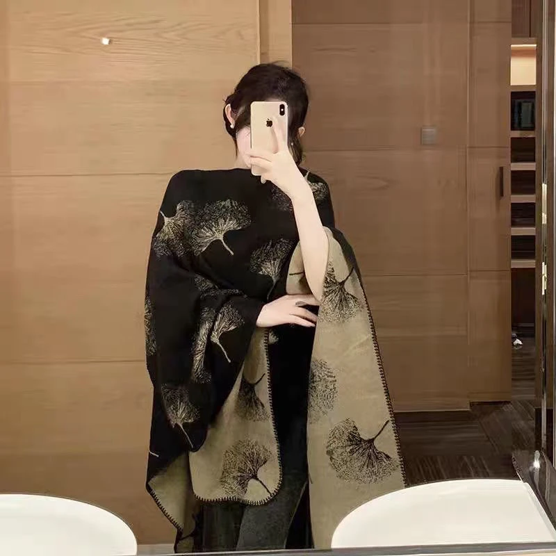 银杏叶加厚披肩002