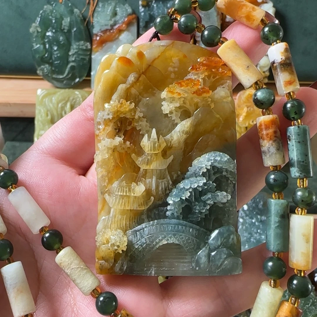 蛇纹石玉合金颈饰