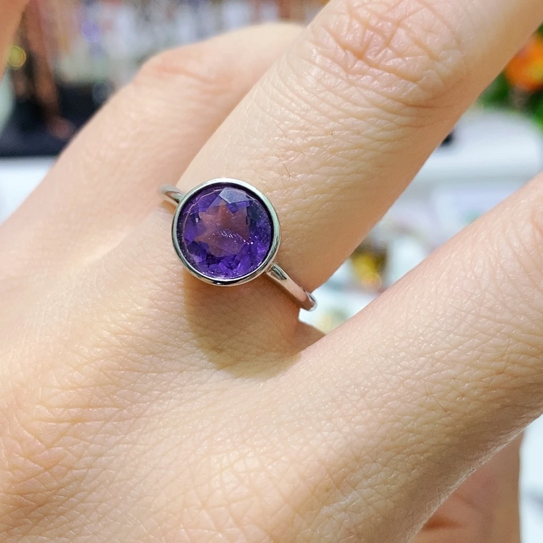 紫晶戒指银S925镶嵌戒指
