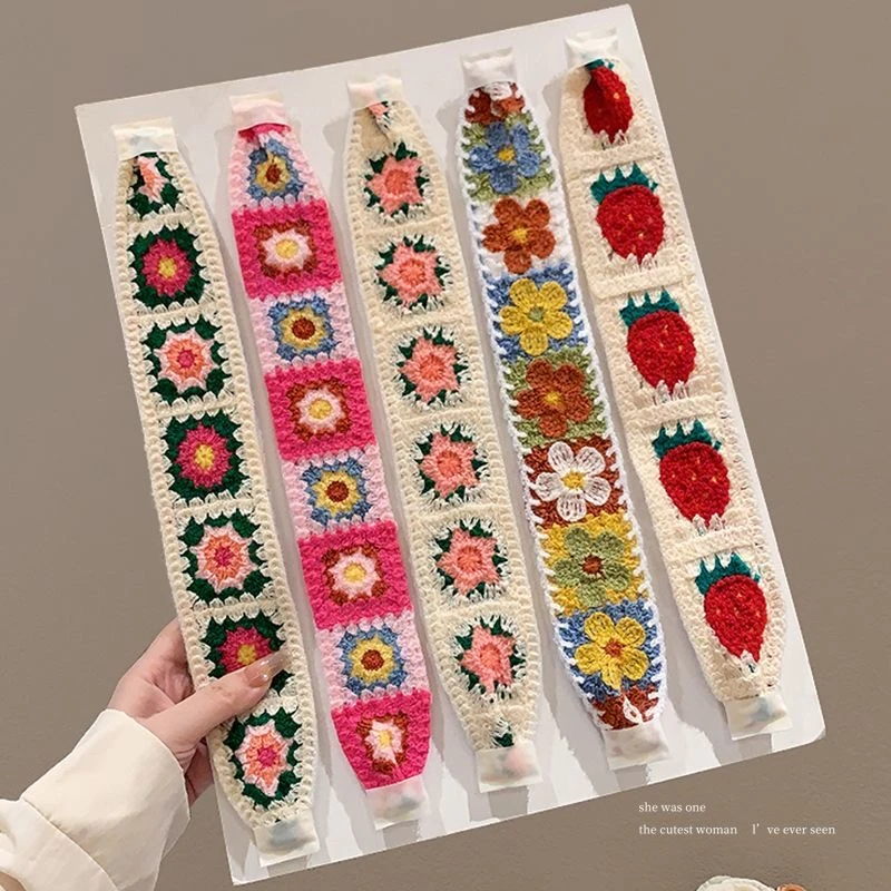 春季刘海碎发整理神器发箍新针织刺绣魔术贴发带女款贴发卡度假