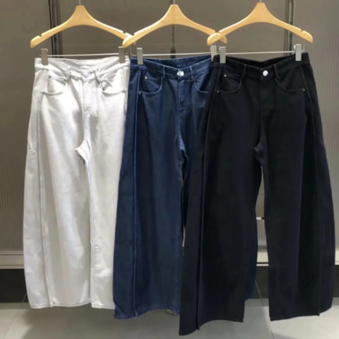 JN｜2025春季新款女装时尚休闲百搭设计感高腰阔腿牛仔裤707