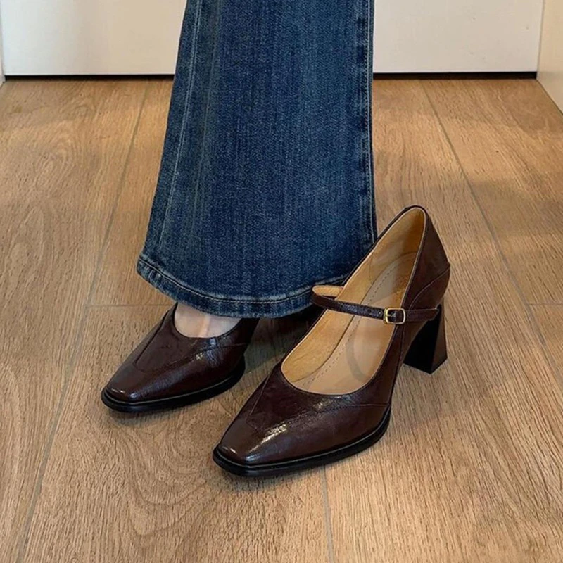 法式高跟鞋女2025新款春夏季百搭复古单鞋气质不累脚粗跟玛丽珍鞋