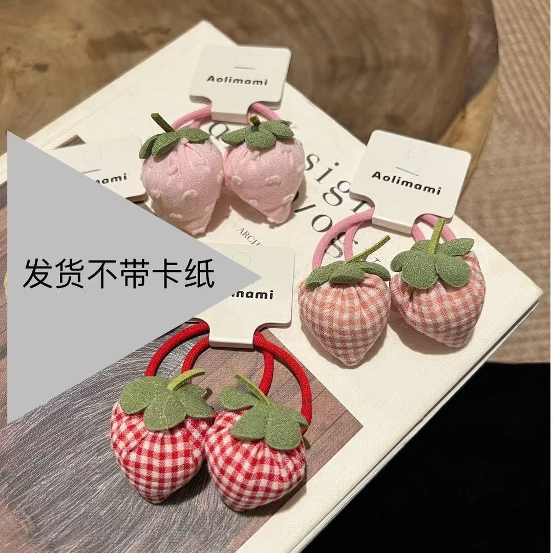 儿童草莓布艺格子发绳头绳可爱女童皮筋宝宝头饰不伤发圈扎头发饰