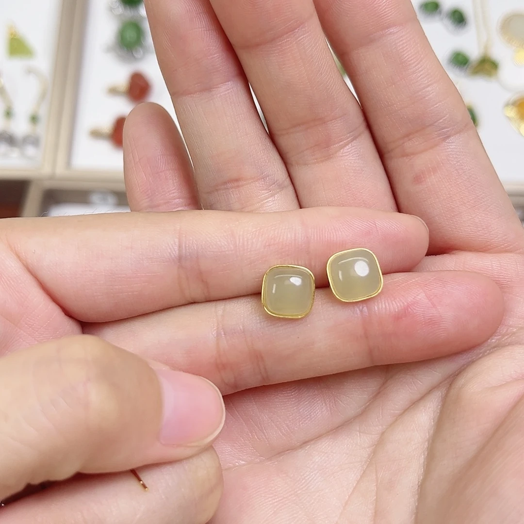 和田玉银S925镶嵌耳饰