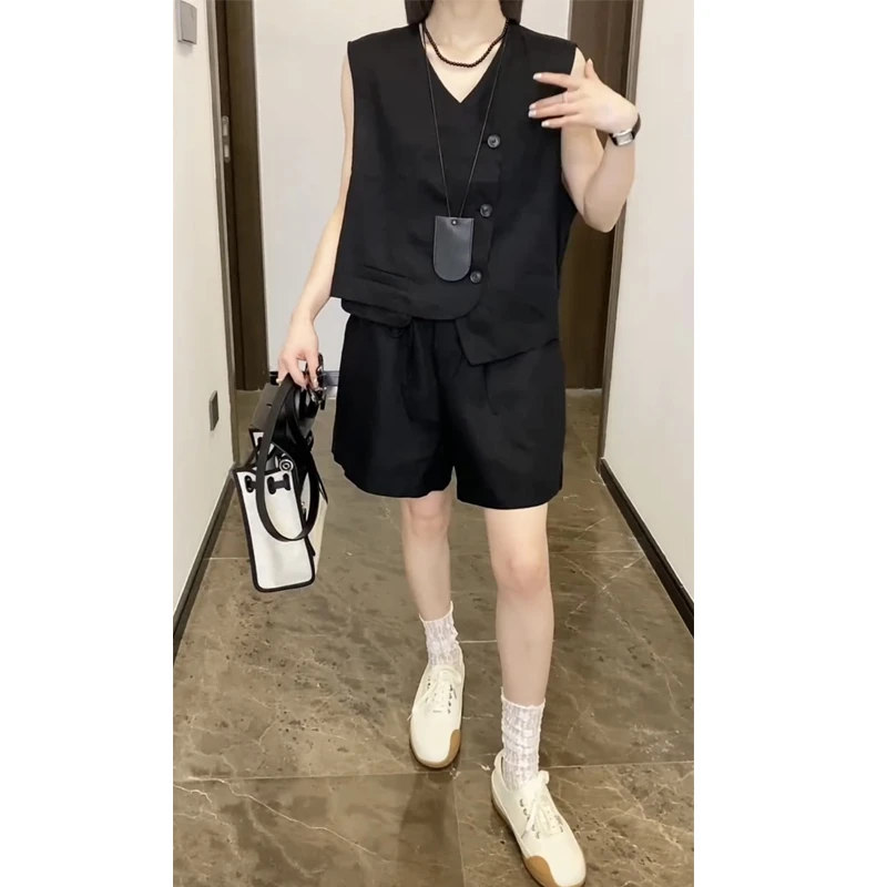 萱贝纯宽松显瘦老钱风网红套装女2025夏季新款时尚气质西装两件套