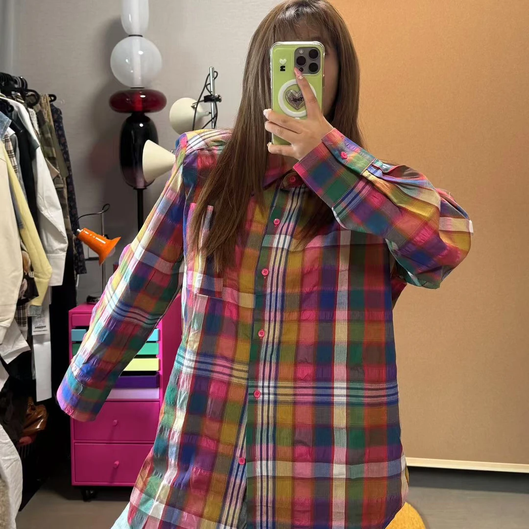 ins格纹彩虹衬衫