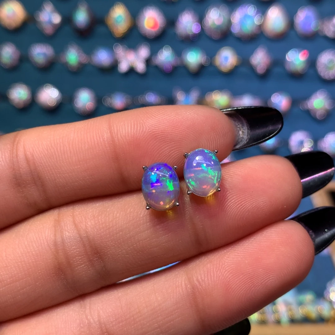 欧泊银S925镶嵌耳饰