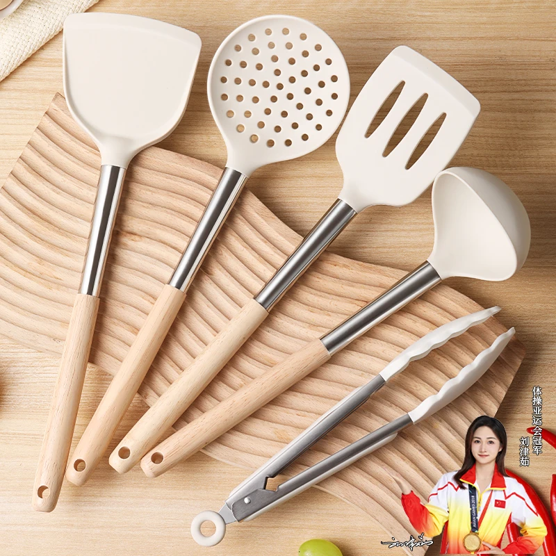 厨房防烫木柄硅胶勺铲不粘锅专用耐高温炒菜锅铲汤勺勺子漏勺