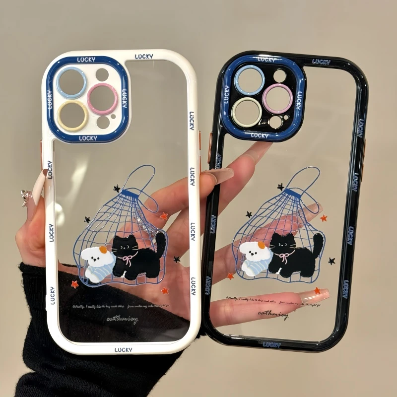 适用苹果16pro手机壳iPhone15奶油壳ins购物袋猫咪狗狗华为mate70