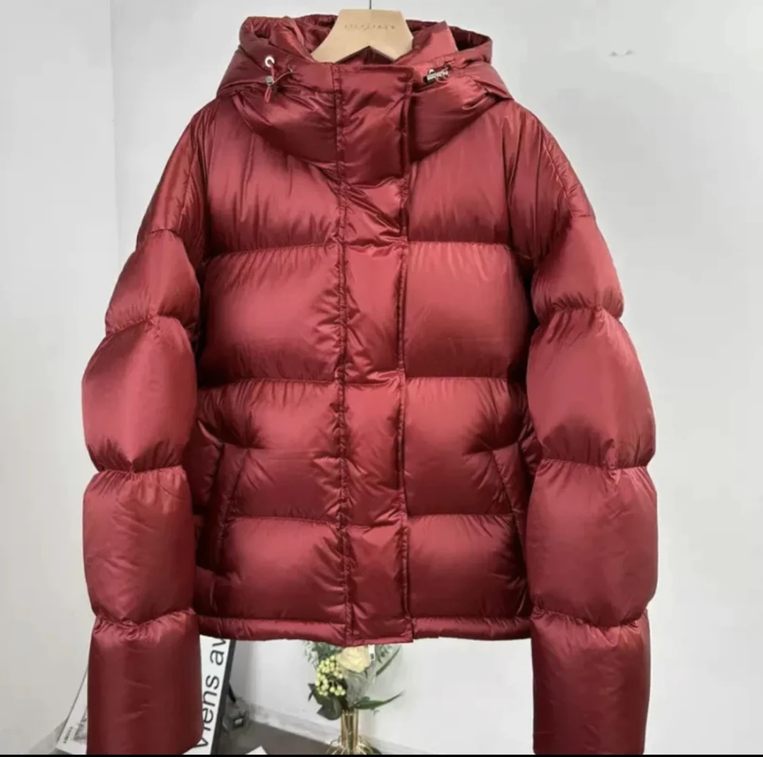 连帽短款女厚款羽绒服宽松红色女士女款冬季轻薄女装韩版时尚