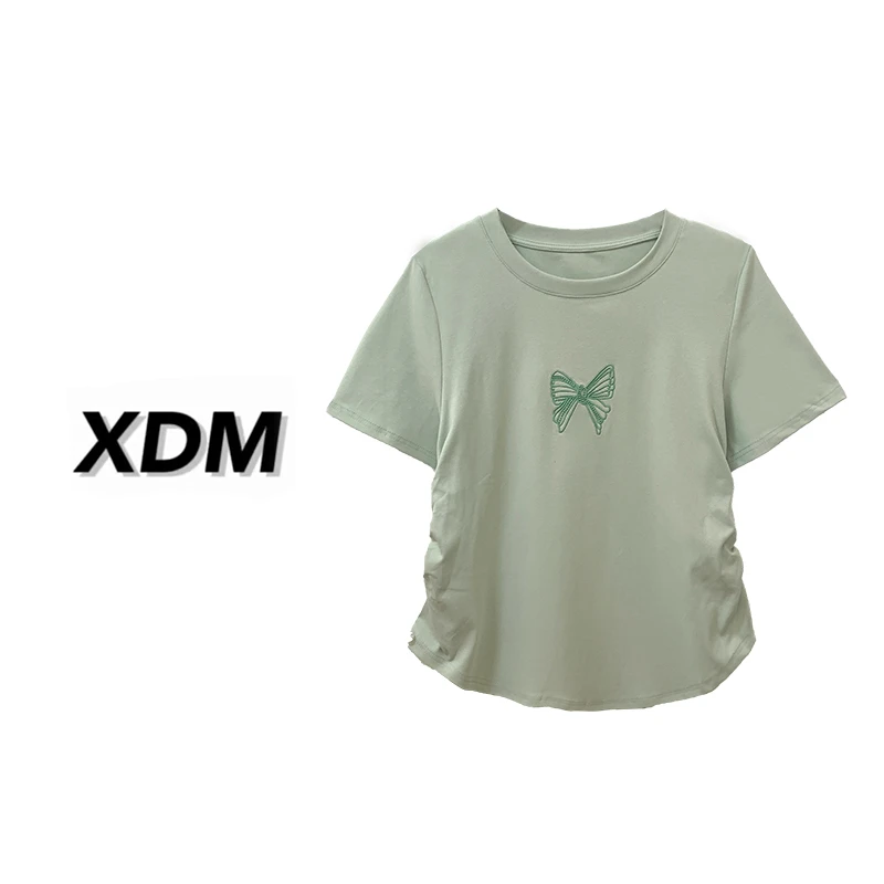 现货大码女装新款蝴蝶鬼马少女抽绳短袖上衣2585