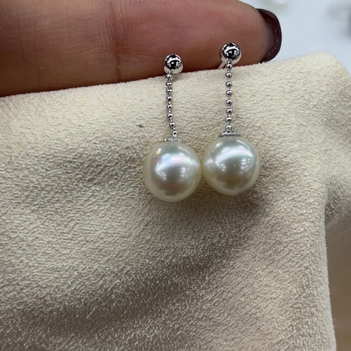 银S925镶嵌耳饰海水珍珠8/9mmAK