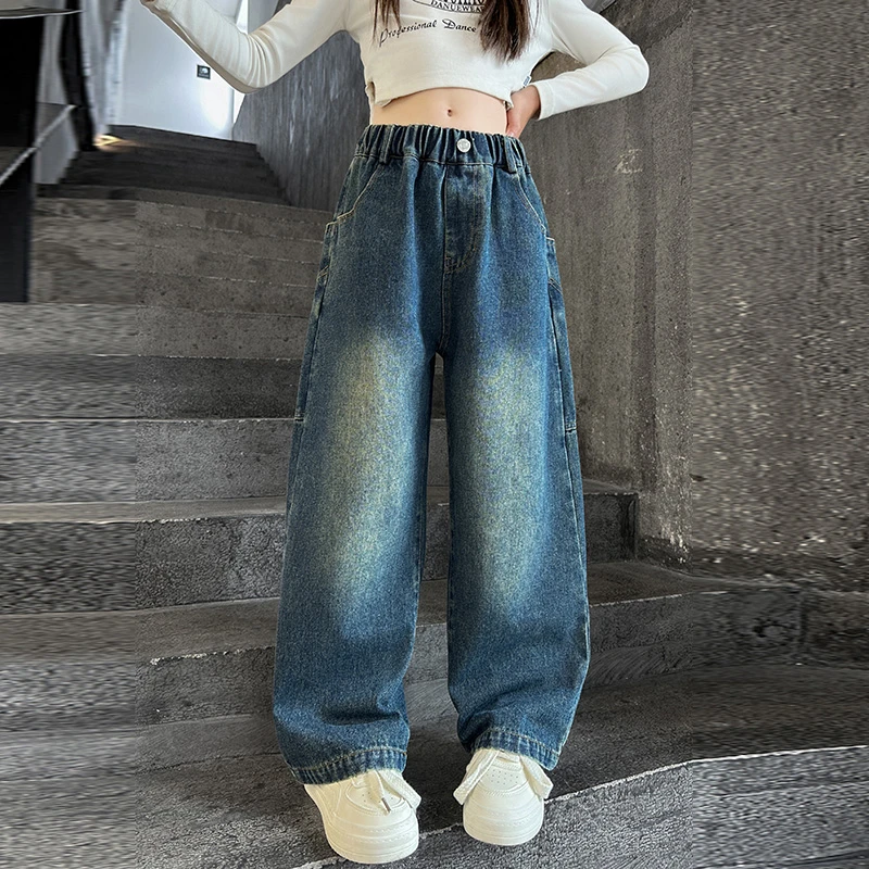 女童春秋款牛仔裤2025新款6-12岁15岁中大童春装洋气休闲百搭裤子