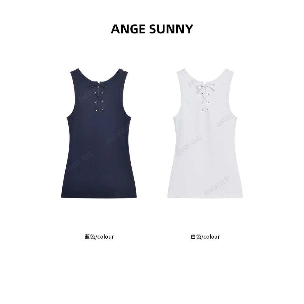 ANGE SUNNY【三角标绑带背心】设计感休闲无袖上衣 时尚新款