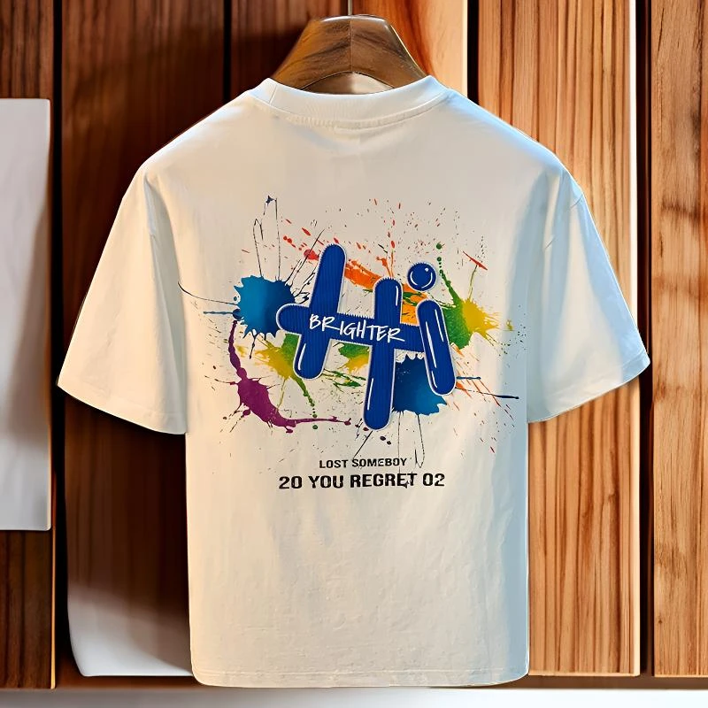 夏季新款时尚潮流印花休闲男装男士轻奢宽松纯棉T恤男短袖上衣t恤