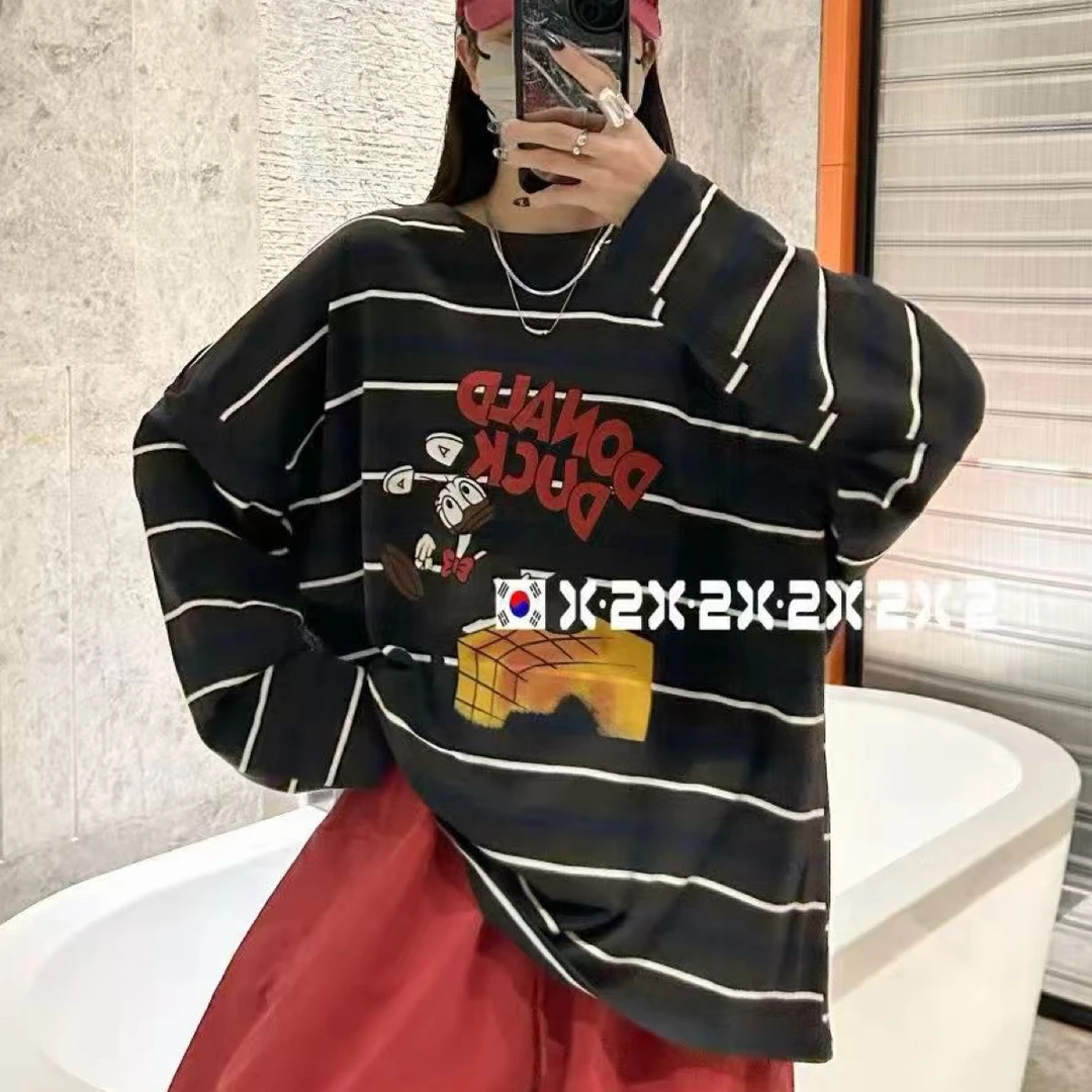 条纹潮流极简风印花INS长袖针织圆领秋季