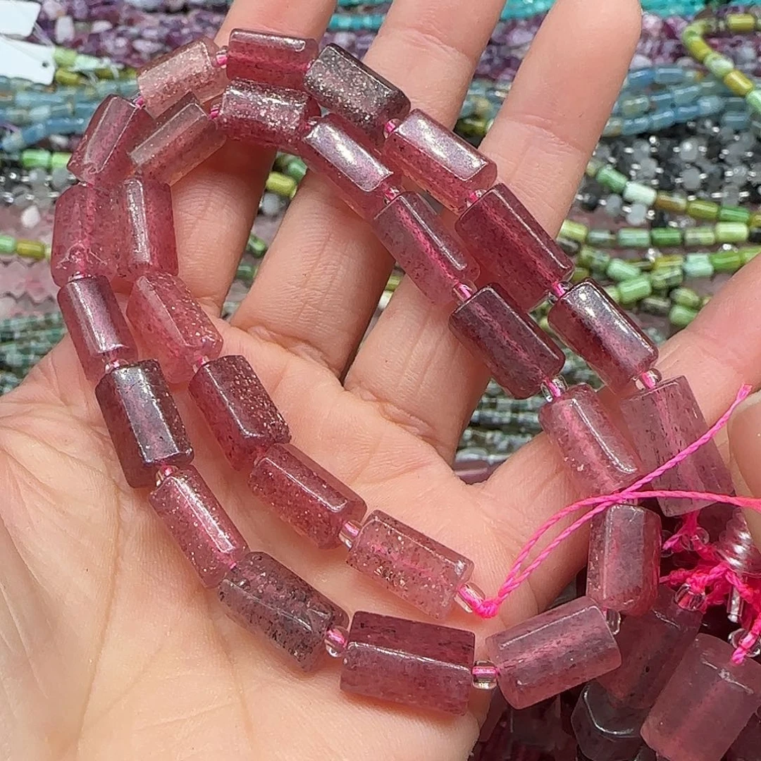 玛瑙/玉髓珠宝半成品合金星光草莓晶8mm一条桶珠