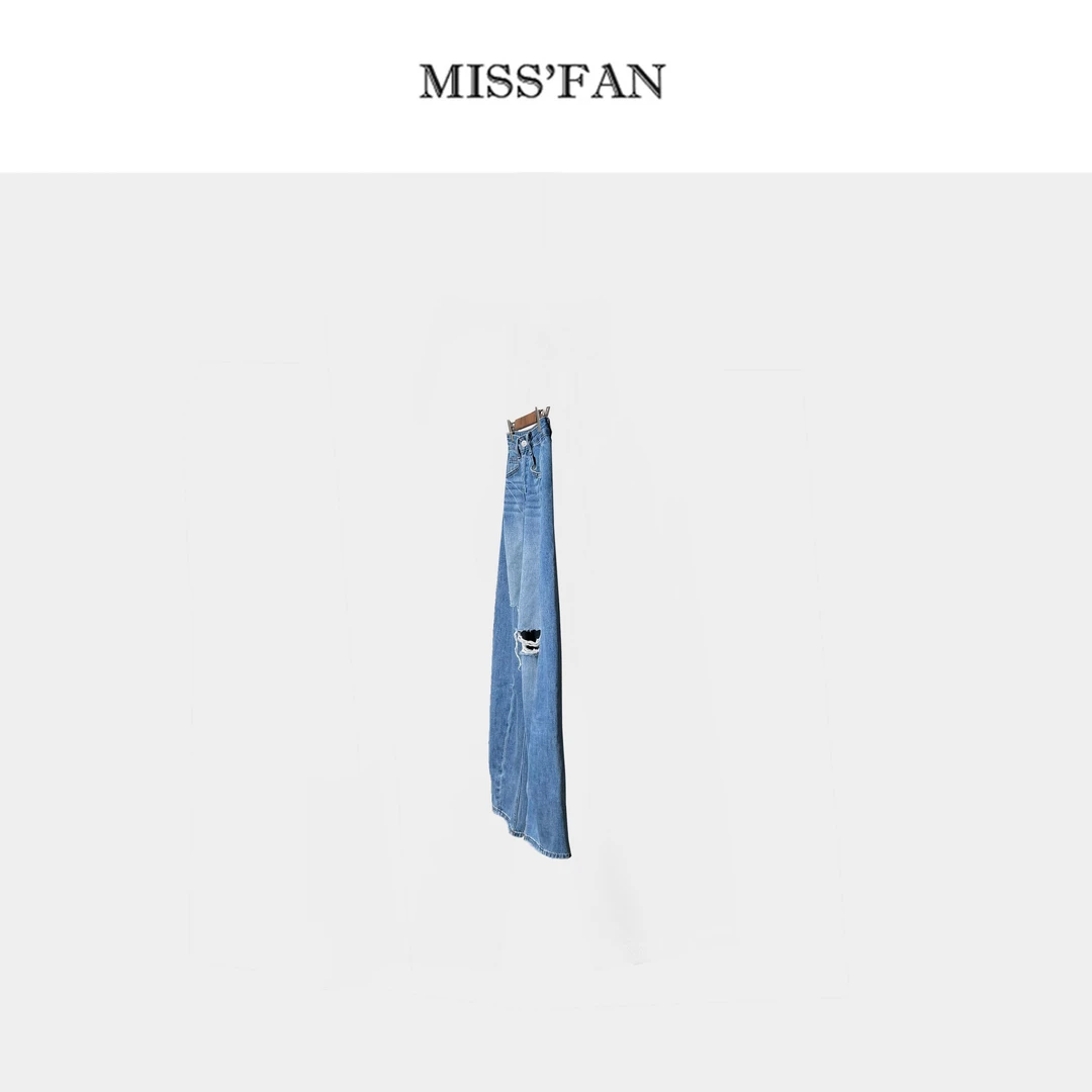 「时髦破洞裤」 欧货夏季薄牛仔 破洞微镰刀拖地裤