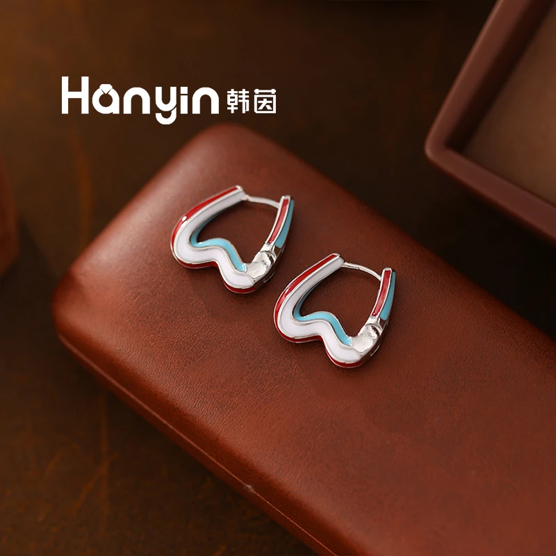 铜合金珐琅耳饰 甜美时尚彩色珐琅爱心耳扣个性设计耳饰AAA