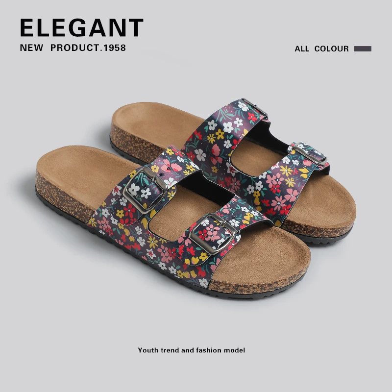 夏季防滑时尚百搭勃肯鞋平底女鞋舒适沙滩时尚一字拖鞋软木拖薄款