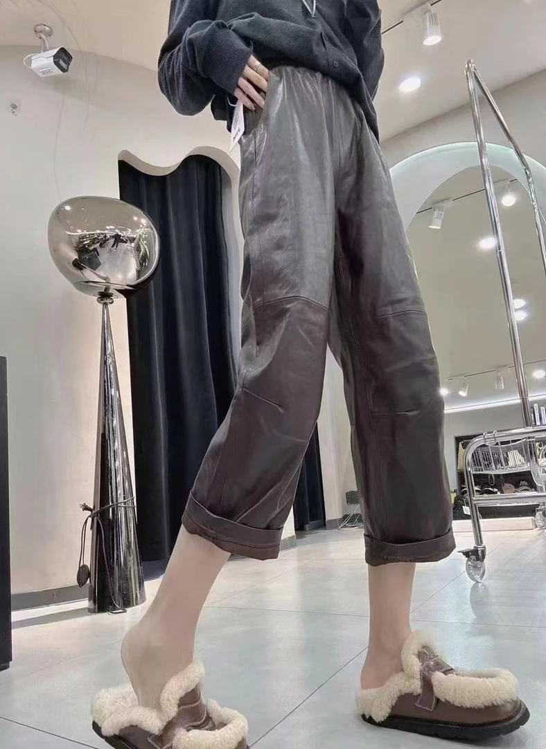 高腰宽松皮裤秋冬女