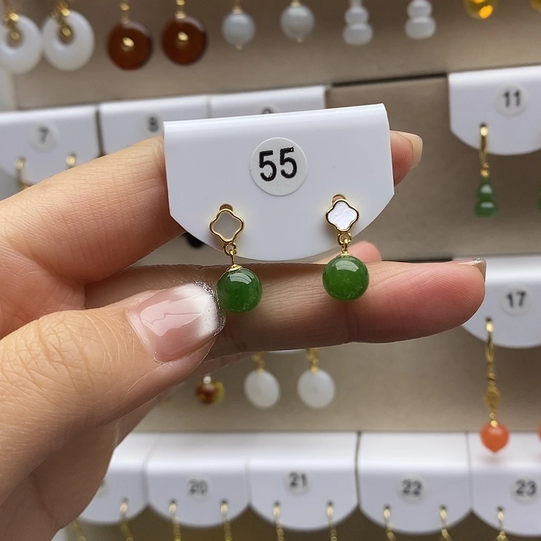 和田玉银S925镶嵌耳饰