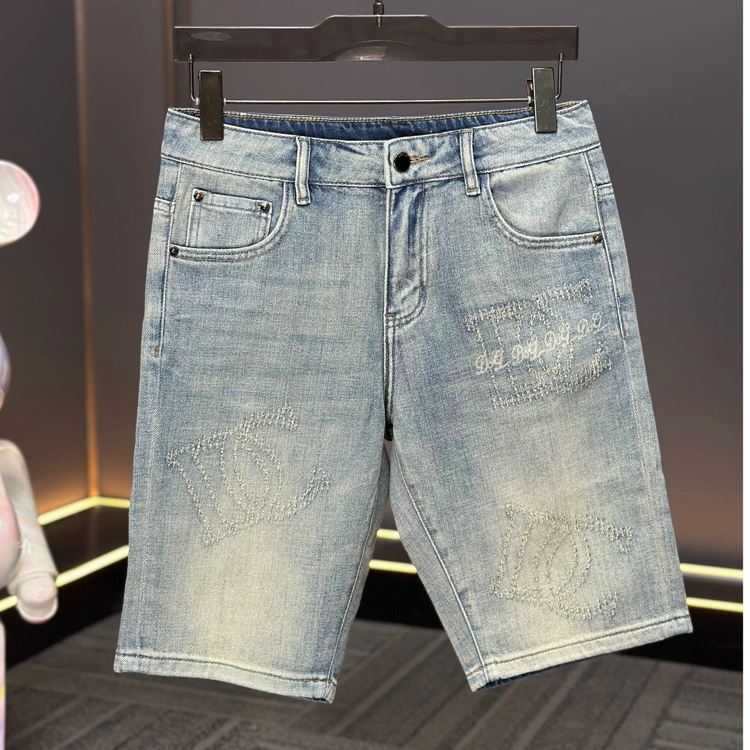 【奢潮定制】夏季薄款时尚高街美式百搭猫须拉花满印五分牛仔短裤