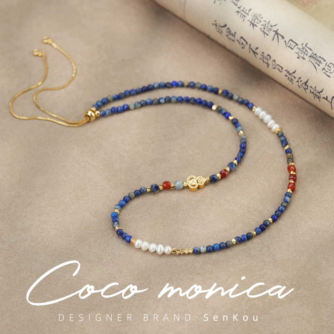 【小霞珠宝】青金石葫芦项链珍珠简约手工气质时尚百搭复古AE941