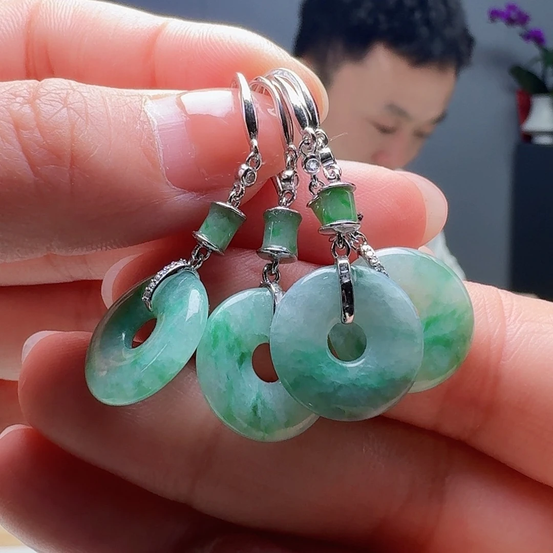 翡翠银S925镶嵌耳饰多样性发货其一