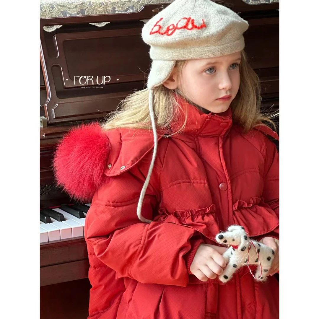 [FORUP]米黎娜木耳边毛领羽绒服石榴红 244-FU-69015多色