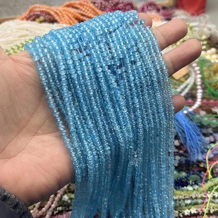 玛瑙/玉髓珠宝半成品未镶嵌一条4/3mm蓝托帕算盘珠