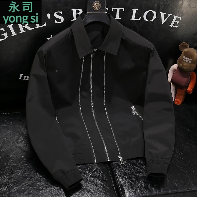 2025新款男士外套春秋休闲夹克春秋款设计感拉链上衣潮流黑色男装