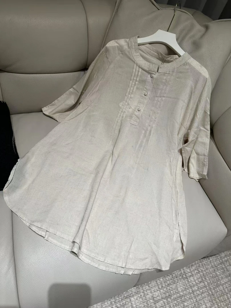 新中式复古短袖衬衫女夏装宽松显瘦遮肚上衣9923